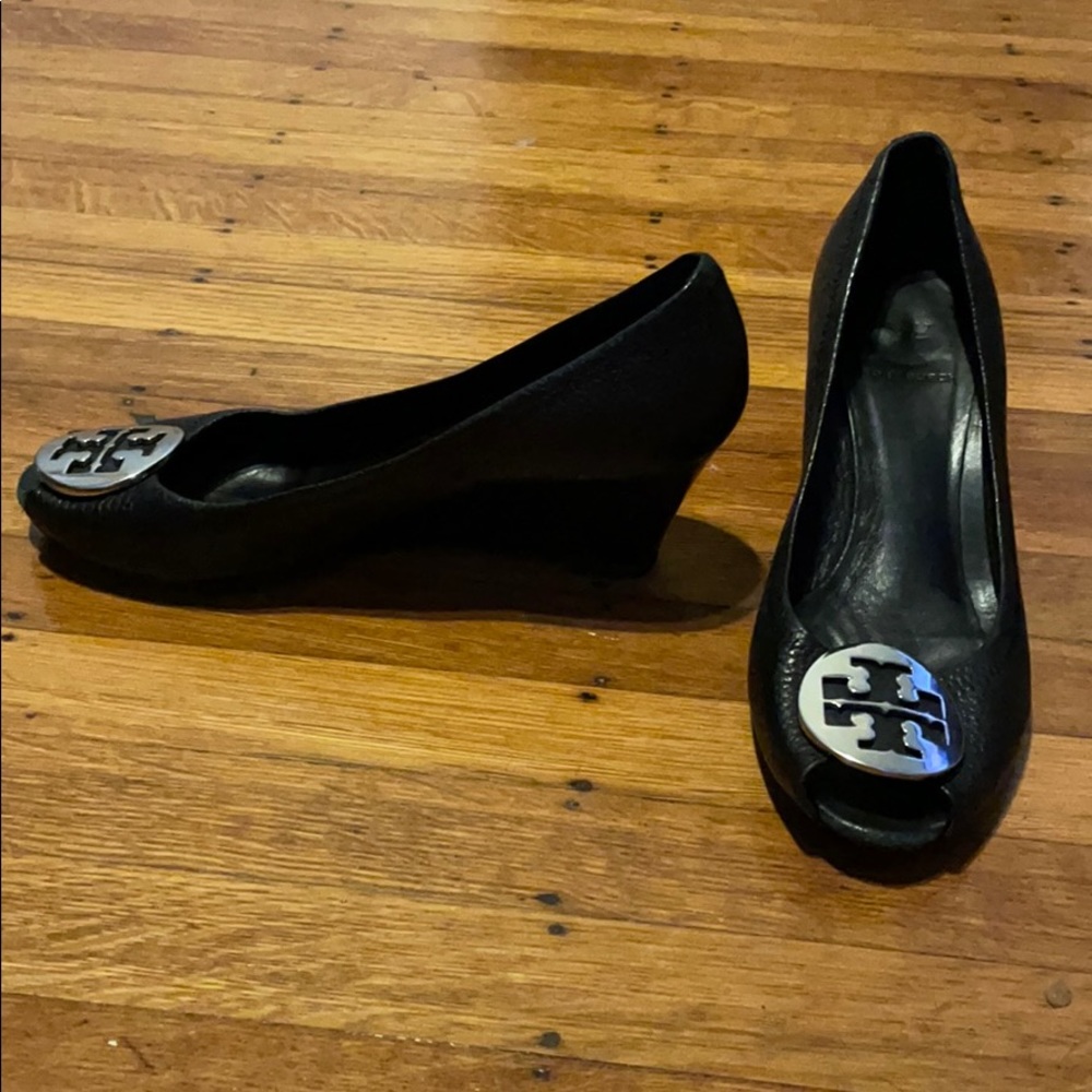 Tory Burch peep toe wedges